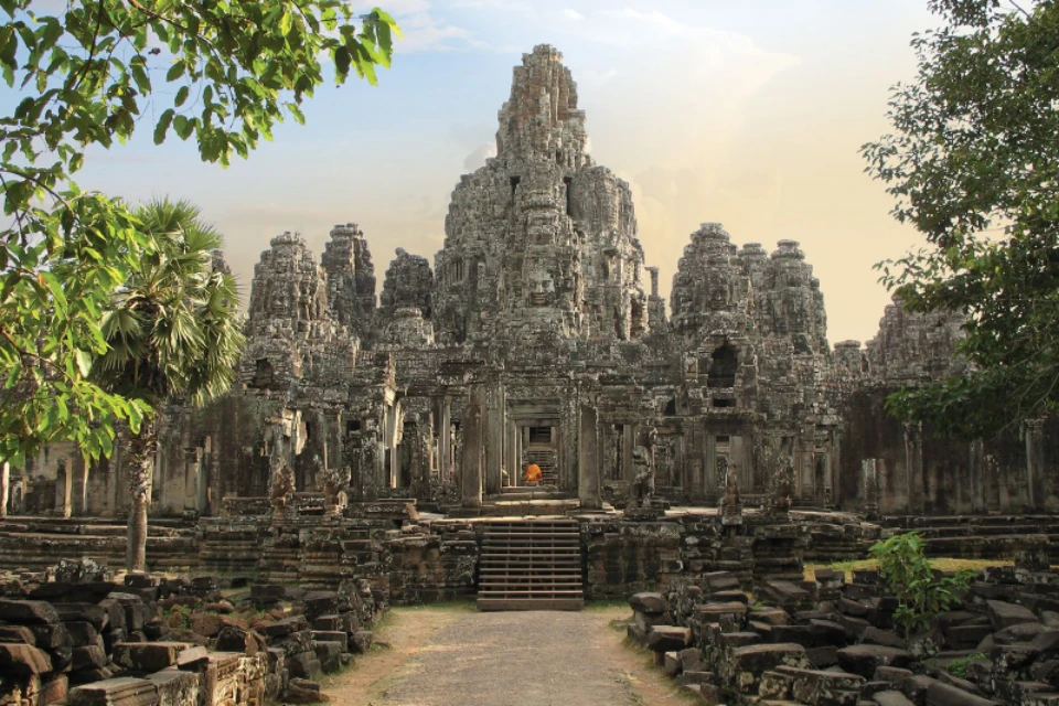 Stone faces of Bayon Temple in Angkor Thom, Siem Reap