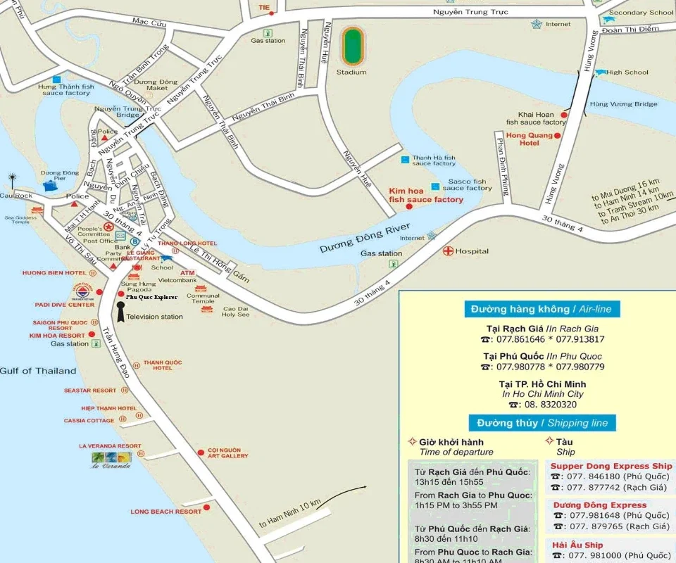 Map of Phu Quoc Island showing the location of PQC Airport and nearby areas