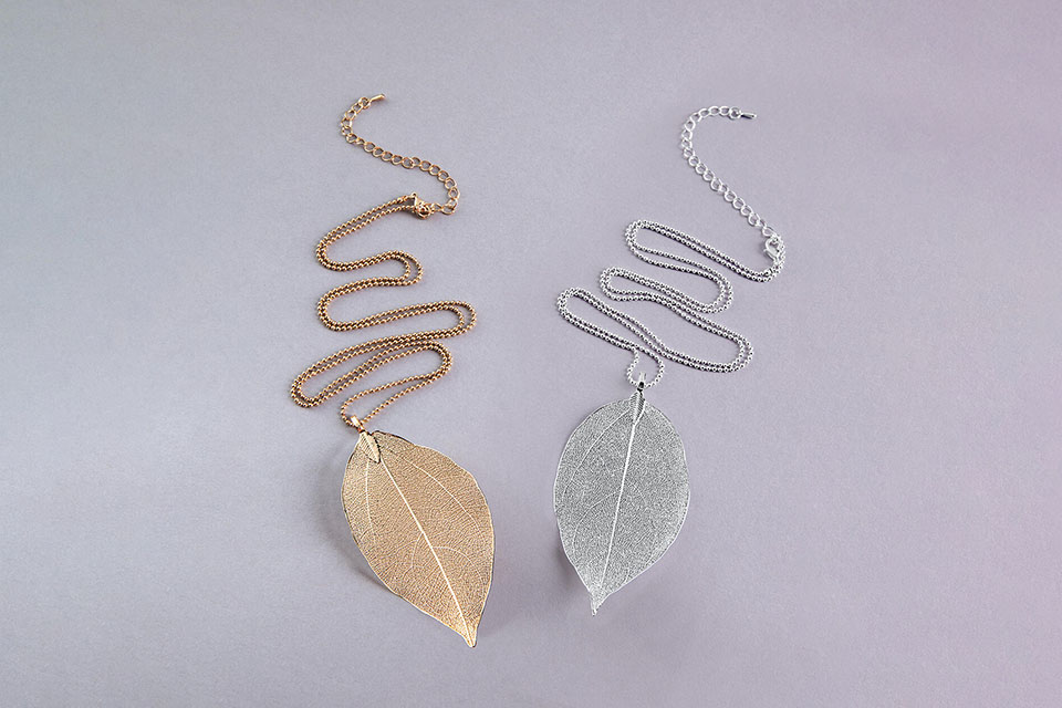Pendant with a silver Bodhi leaf symbolizing mindfulness and inner peace