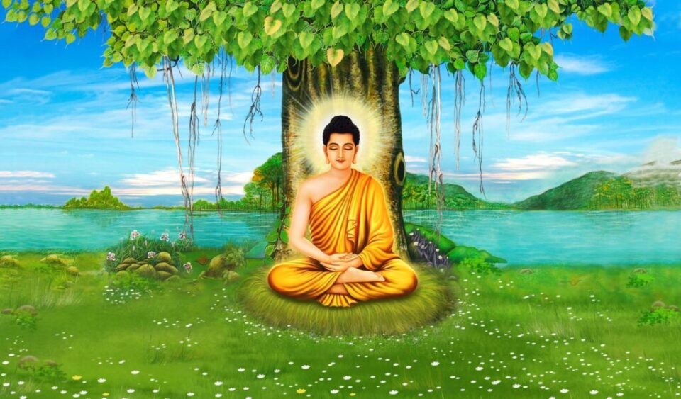 Statue of Buddha meditating under the Bodhi tree in Bodh Gaya