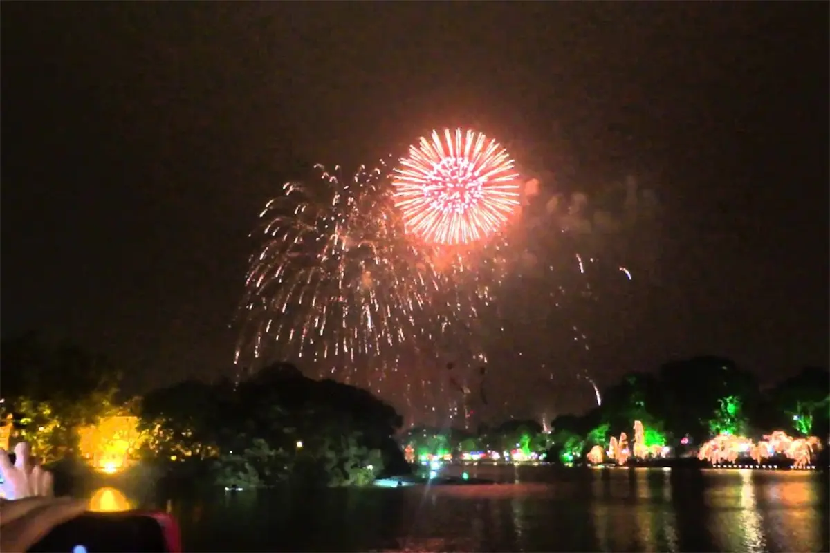 Fireworks over Hoàn Kiếm Lake celebrating Vietnamese New Year