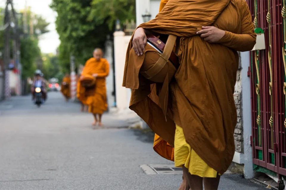 Thai Monk Collecting Morning Alms