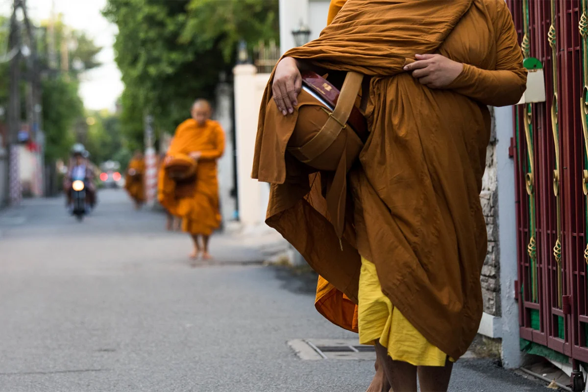 Thai Monk Collecting Morning Alms