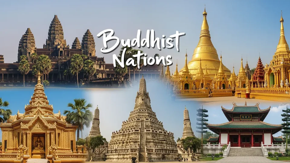Iconic Buddhist temples collage top 10 largest Buddhist nations