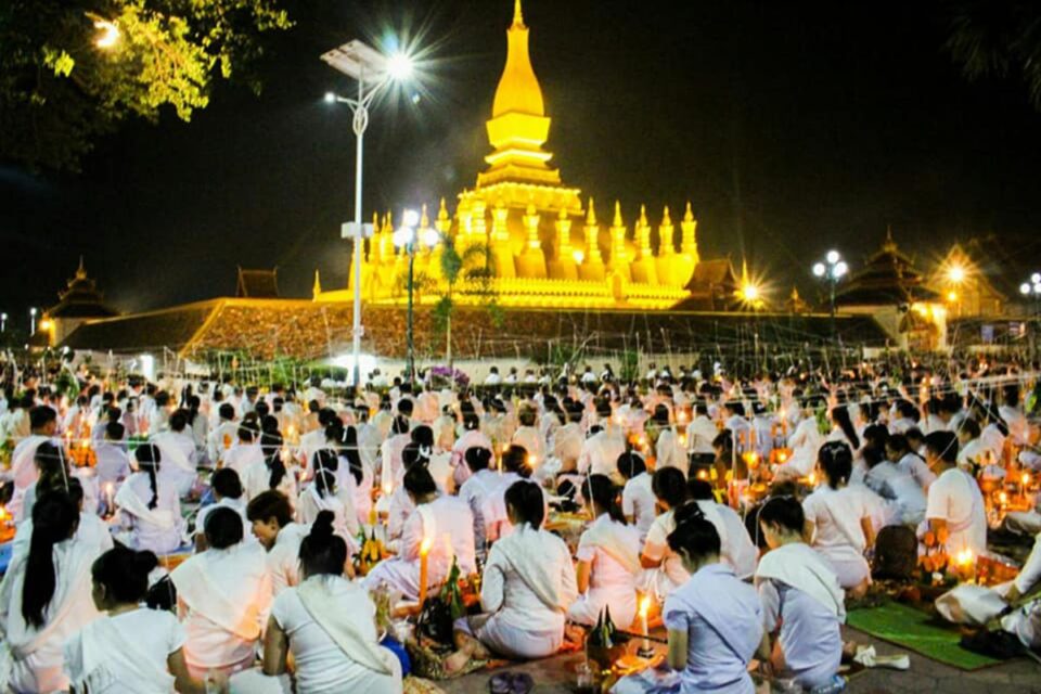 Candlelight procession at Pha That Luang during the That Luang Festival in Vientiane, Laos