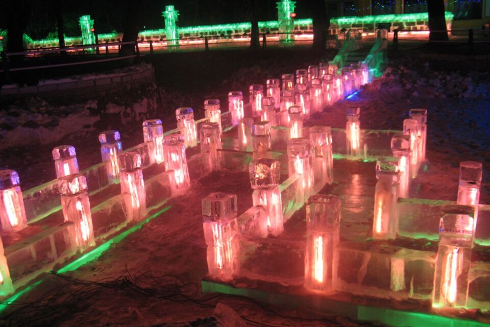 Ice lanterns at Zhaolin Park in Harbin