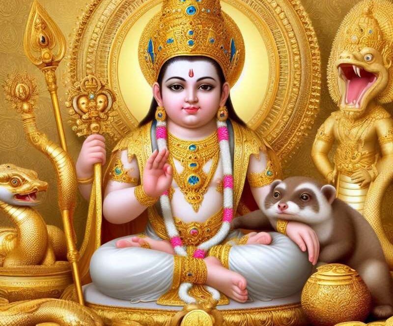 Detailed depiction of Lord Kubera, the guardian of earth's treasures