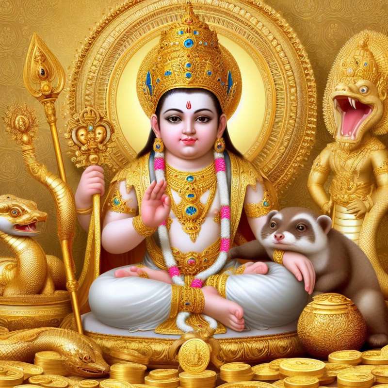 Detailed depiction of Lord Kubera, the guardian of earth's treasures