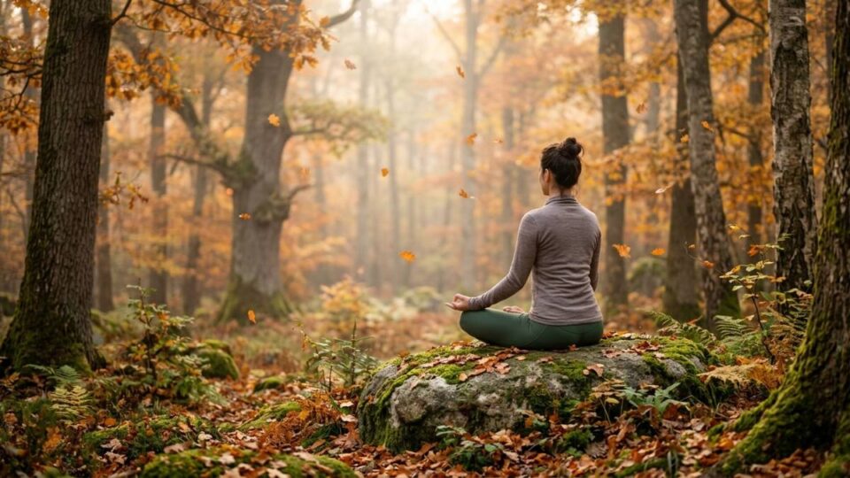 A person meditating in nature according to solar terms.